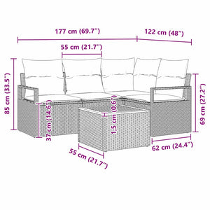 Set Divano da Giardino con cuscino 5 pz-Sofa da Giardino-Divanetto da esterno Grigio Poly Rattan 733553