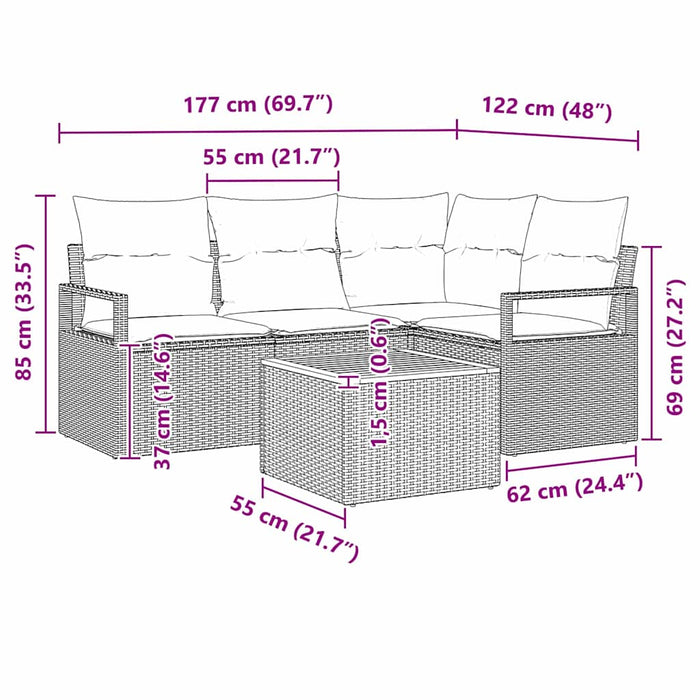 Set Divano da Giardino con cuscino 5 pz-Sofa da Giardino-Divanetto da esterno Grigio Poly Rattan 733553
