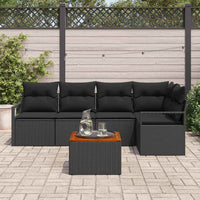 Set da Giardino 6 Pezzi con Cuscini in Rattan Nero e Acacia 3347709