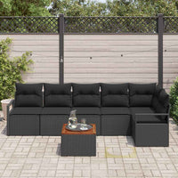Set divano da giardino 7 pezzi con cuscini in poly rattan neri e acacia 3347716