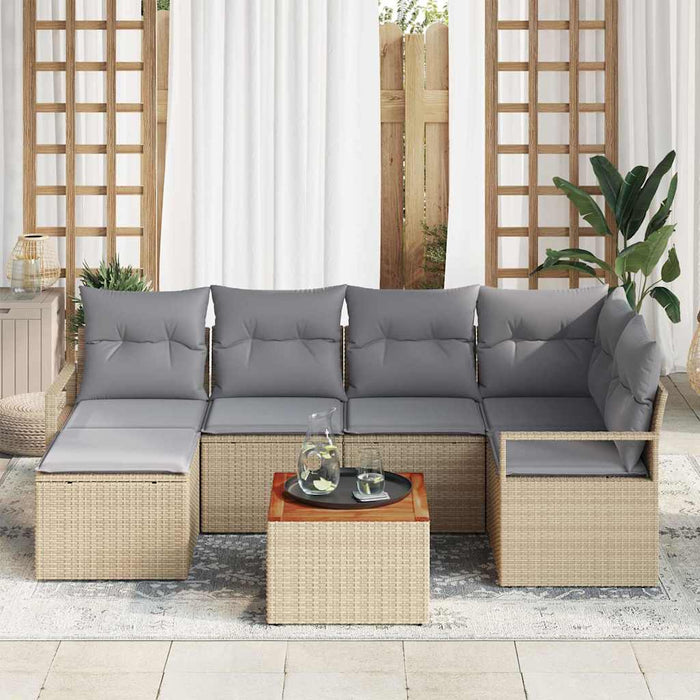 Set da Giardino 7 Pezzi  con Cuscini Beige in Rattan Sintetico e Acacia 3347728