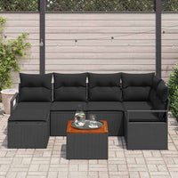 Set da Giardino 7 Pezzi con Cuscini in Rattan Sintetico Nero e Acacia 3347730