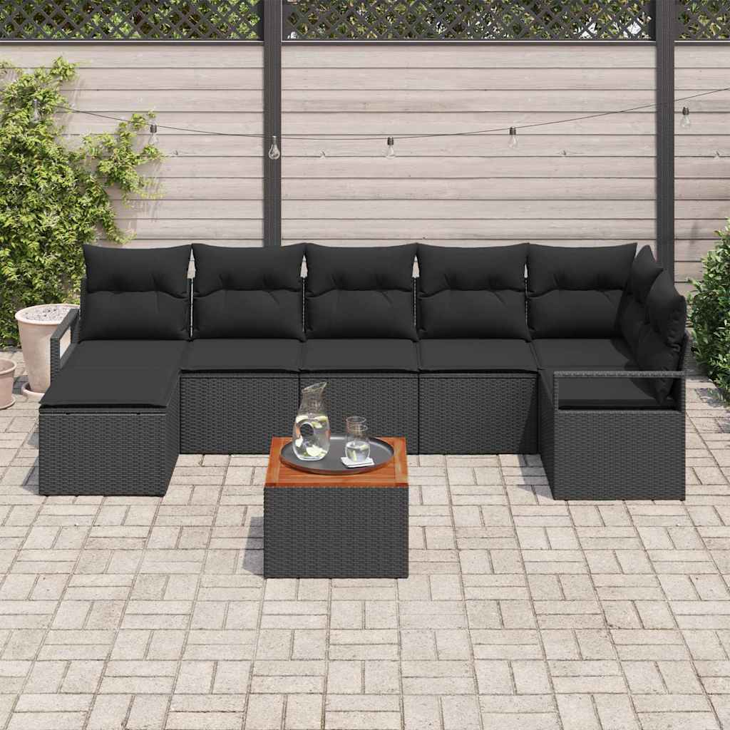 Set di divani da giardino 8 pezzi con cuscini in rattan neri e legno di acacia 3347737