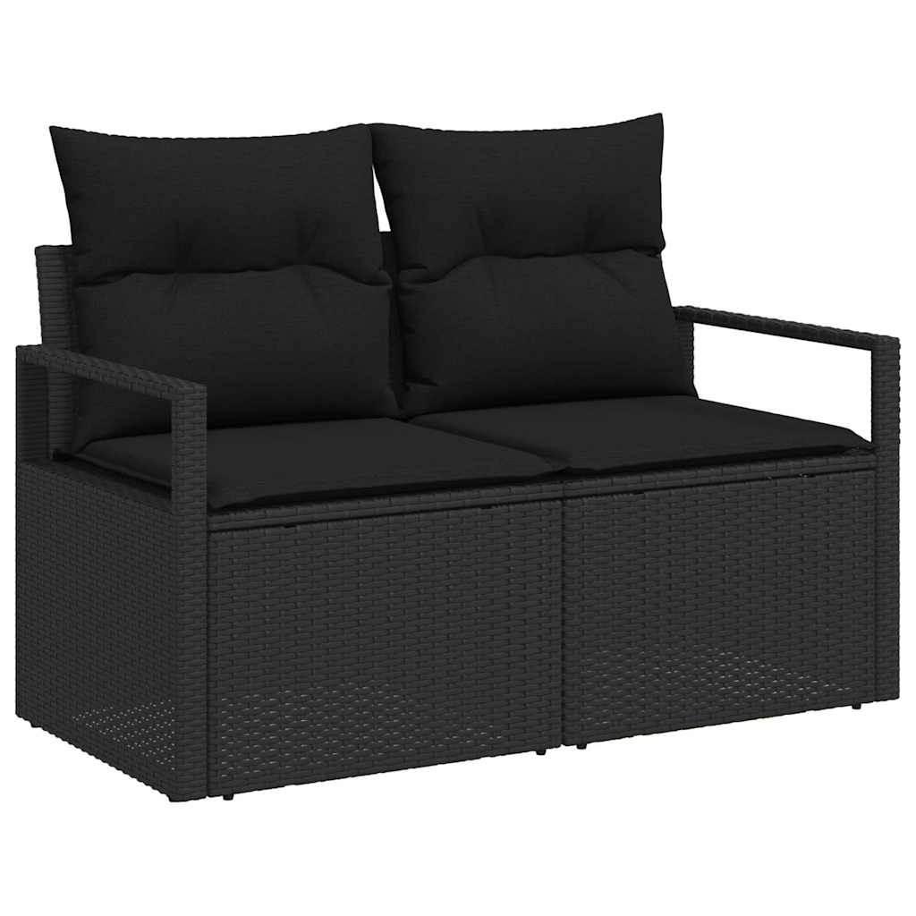 Set di divani da giardino 8 pezzi con cuscini in rattan neri e legno di acacia 3347737
