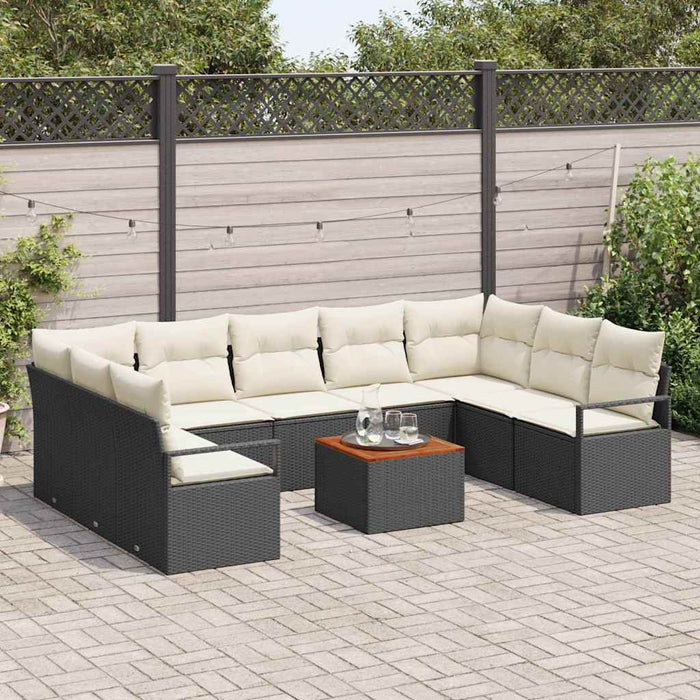 Set divano da giardino 10 pezzi con cuscini in rattan sintetico nero e acacia 3347747