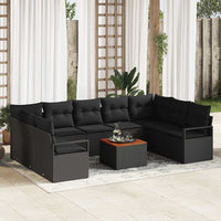 Set da giardino  in 10 pezzi con cuscini in rattan nero e legno di acacia 3347751