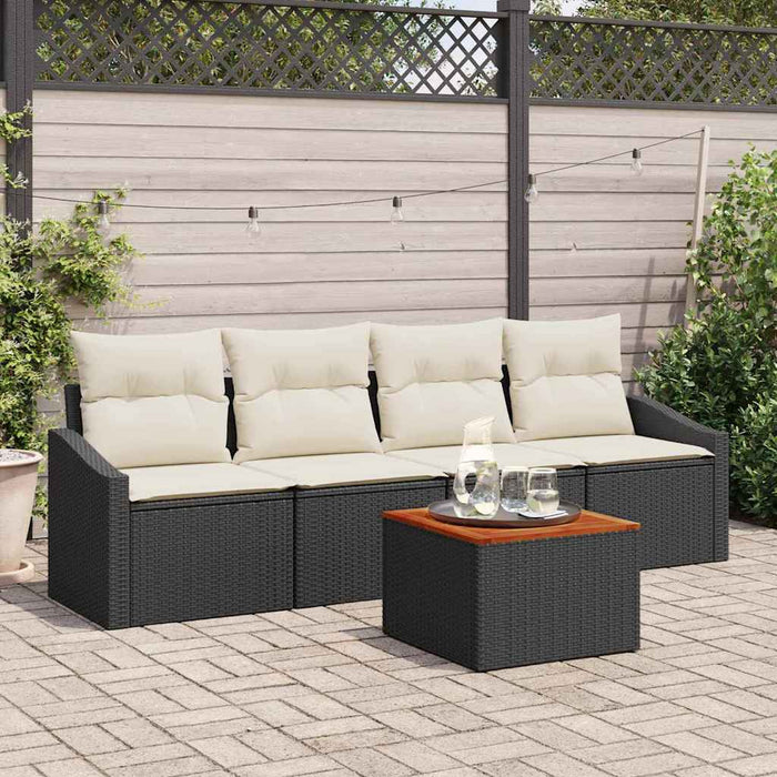 Set Divano da Giardino con cuscino 5 pz-Sofa da Giardino-Divanetto da esterno Nero polyrattan 473555
