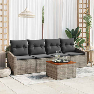 Set Divano da Giardino con cuscino 5 pz-Sofa da Giardino-Divanetto da esterno Grigio polyrattan 520416