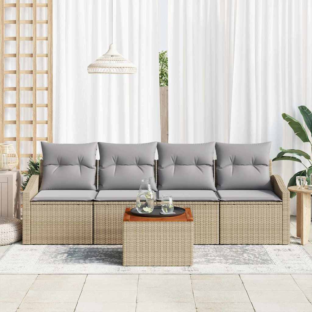 Set Divano da Giardino con cuscino 5 pz-Sofa da Giardino-Divanetto da esterno Beige polyrattan 744918