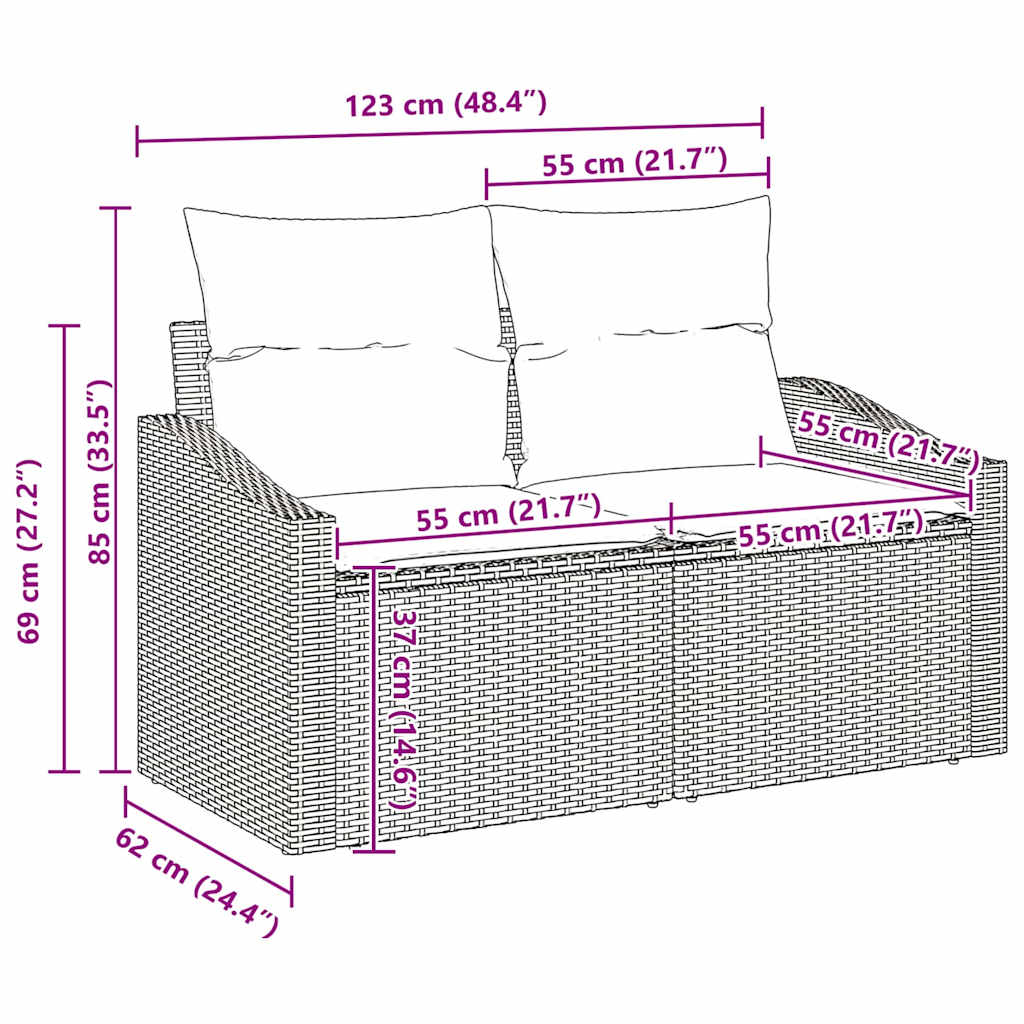 Set Divano da Giardino con cuscino 5 pcs Nero Poly Rattan 3347765