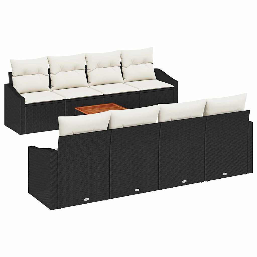 Set Divano da Giardino con cuscino 9 pcs Nero Poly Rattan 3347803