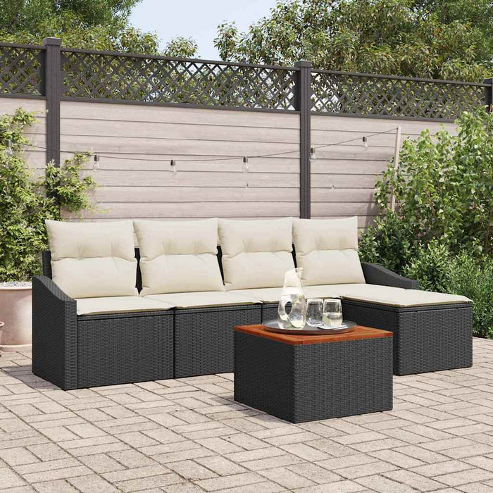 Set Divano da Giardino con cuscino 6 pz-Sofa da Giardino-Divanetto da esterno Nero polyrattan 534079