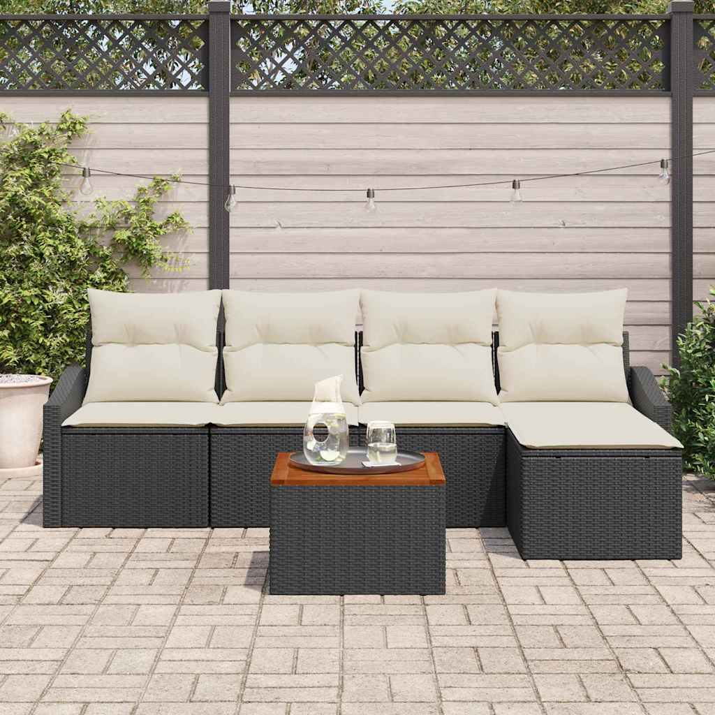 Set Divano da Giardino con cuscino 6 pz-Sofa da Giardino-Divanetto da esterno Nero polyrattan 534079