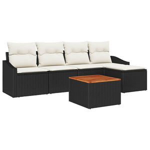Set Divano da Giardino con cuscino 6 pz-Sofa da Giardino-Divanetto da esterno Nero polyrattan 534079
