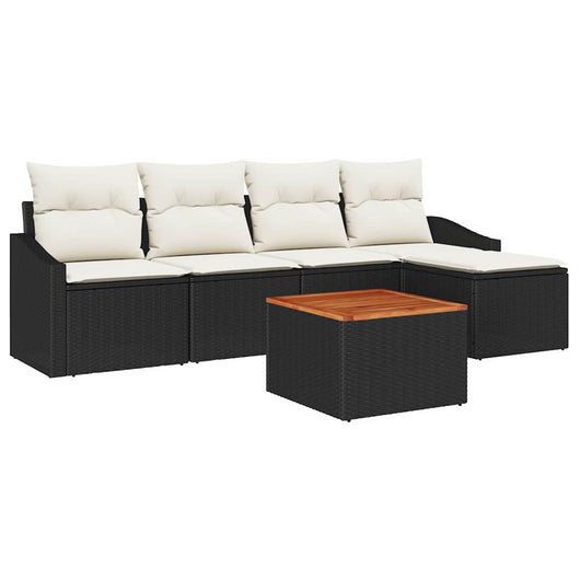 Set Divano da Giardino con cuscino 6 pz-Sofa da Giardino-Divanetto da esterno Nero polyrattan 534079