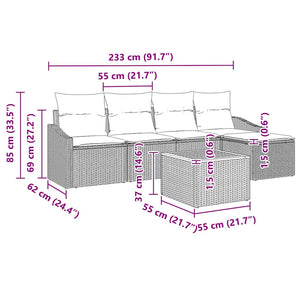 Set Divano da Giardino con cuscino 6 pz-Sofa da Giardino-Divanetto da esterno Nero polyrattan 534079