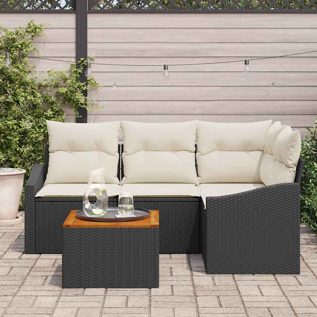 Set Divano da Giardino con cuscino 5 pz-Sofa da Giardino-Divanetto da esterno Nero polyrattan 275873