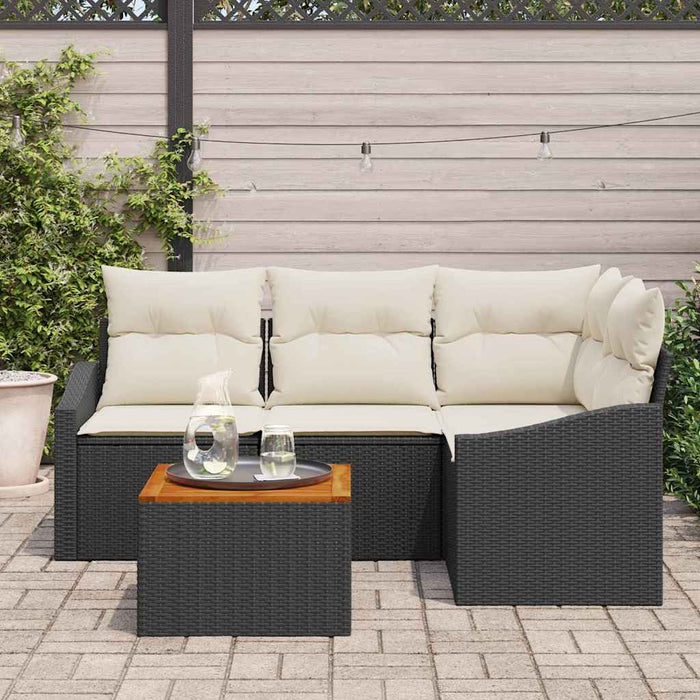 Set Divano da Giardino con cuscino 5 pz-Sofa da Giardino-Divanetto da esterno Nero polyrattan 275873