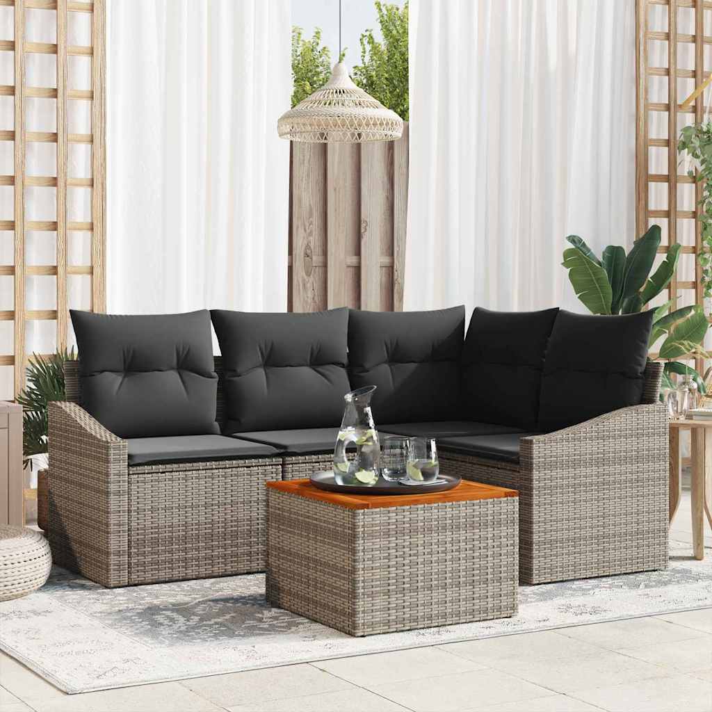 Set Divano da Giardino con cuscino 5 pz-Sofa da Giardino-Divanetto da esterno Grigio polyrattan 512177