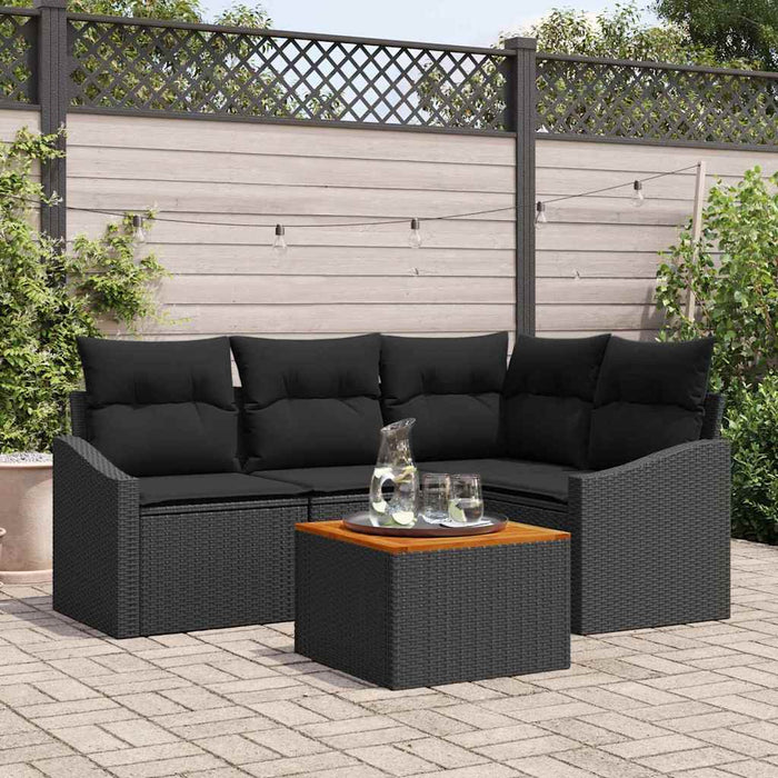 Set Divano da Giardino con cuscino 5 pz-Sofa da Giardino-Divanetto da esterno Nero polyrattan 325426