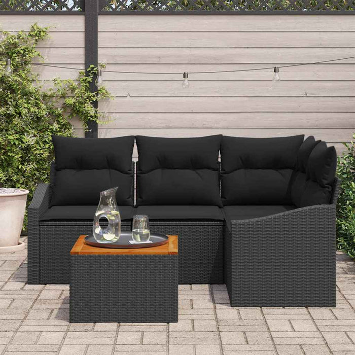Set Divano da Giardino con cuscino 5 pz-Sofa da Giardino-Divanetto da esterno Nero polyrattan 325426