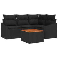 Set Divano da Giardino con cuscino 5 pz-Sofa da Giardino-Divanetto da esterno Nero polyrattan 325426