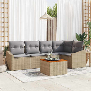 Set Divano da Giardino con cuscino 6 pcs Beige Poly Rattan 3347833
