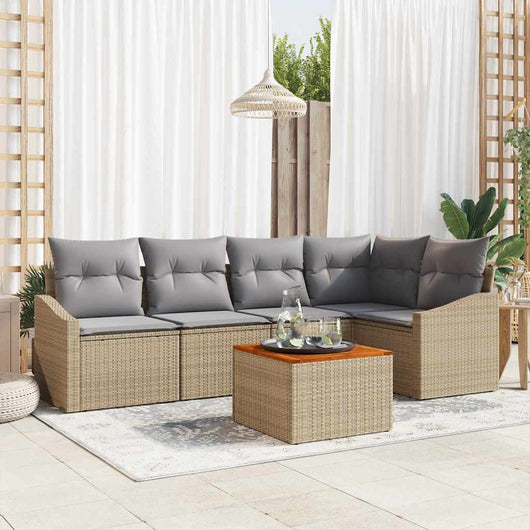 Set Divano da Giardino con cuscino 6 pcs Beige Poly Rattan 3347833