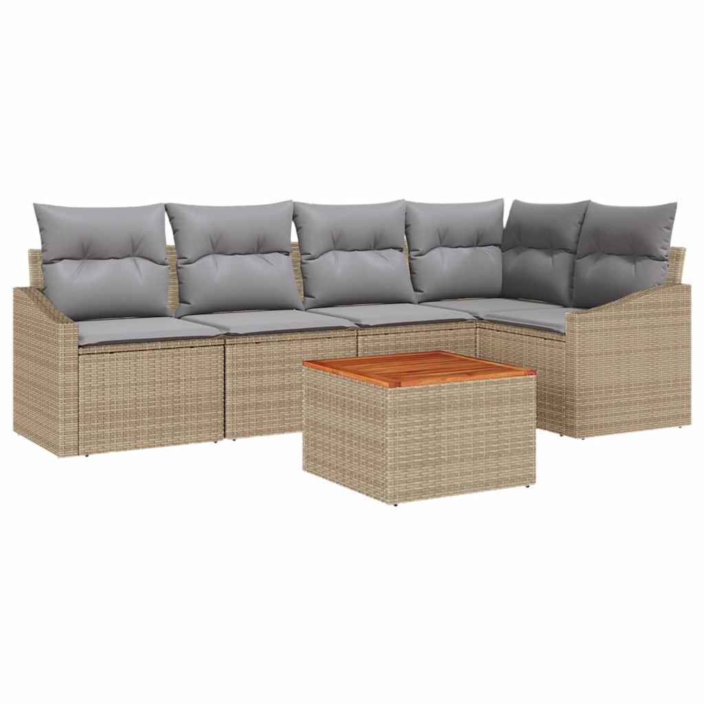 Set Divano da Giardino con cuscino 6 pcs Beige Poly Rattan 3347833