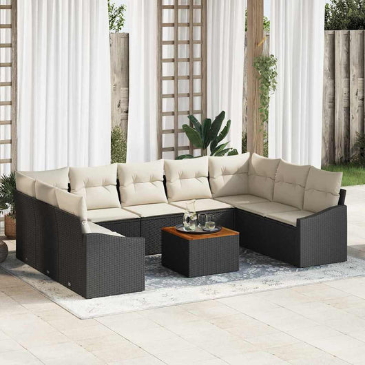 Set Divano da Giardino con cuscino 10 pcs Nero Poly Rattan 3347873