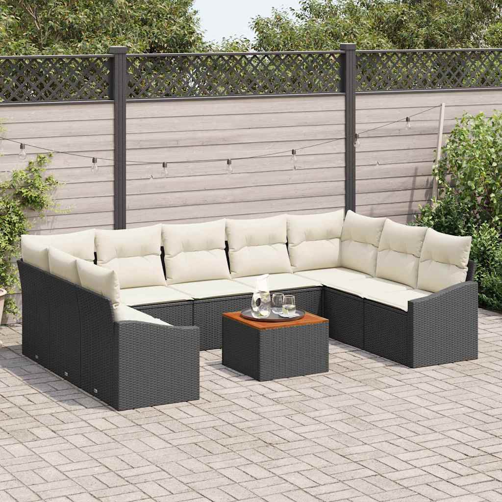 Set Divano da Giardino con cuscino 10 pcs Nero Poly Rattan 3347873
