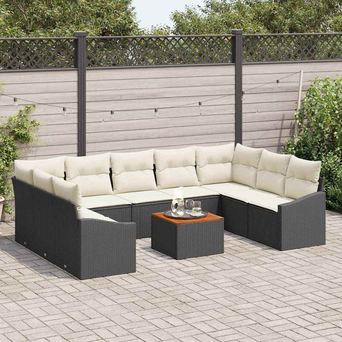 Set Divano da Giardino con cuscino 10 pcs Nero Poly Rattan 3347873