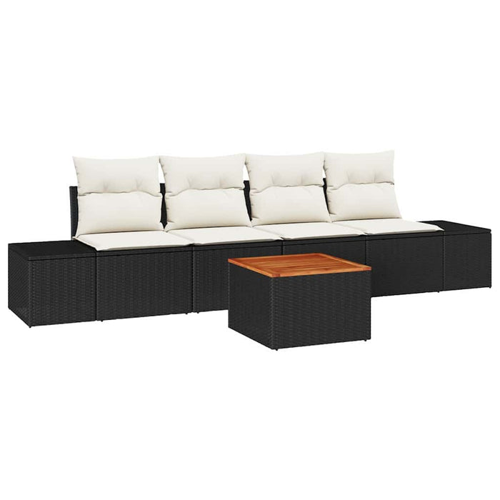 Set Divano da Giardino con cuscino 5 pz-Sofa da Giardino-Divanetto da esterno Nero Poly Rattan 748321
