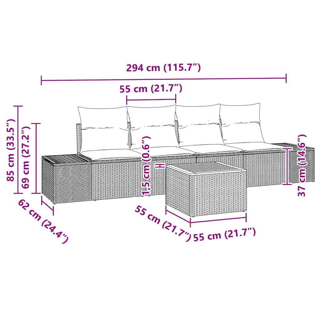 Set Divano da Giardino con cuscino 5 pz-Sofa da Giardino-Divanetto da esterno Nero Poly Rattan 748321