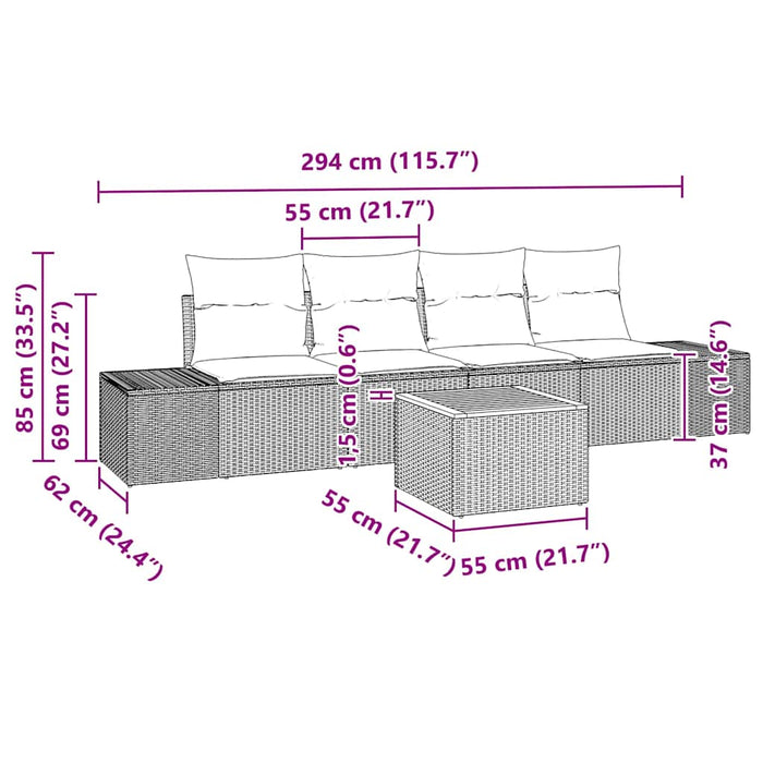 Set Divano da Giardino con cuscino 5 pz-Sofa da Giardino-Divanetto da esterno Nero Poly Rattan 748321