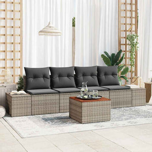 Set Divano da Giardino con cuscino 5 pz-Sofa da Giardino-Divanetto da esterno Grigio Poly Rattan 629687