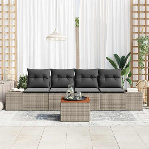 Set Divano da Giardino con cuscino 5 pz-Sofa da Giardino-Divanetto da esterno Grigio Poly Rattan 629687