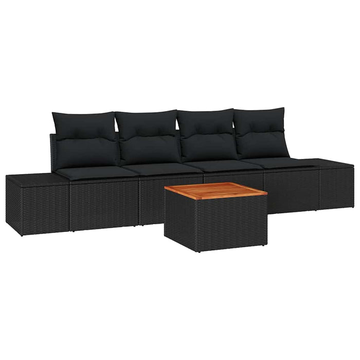 Set Divano da Giardino con cuscino 5 pz-Sofa da Giardino-Divanetto da esterno Nero Poly Rattan 617126