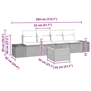 Set Divano da Giardino con cuscino 5 pz-Sofa da Giardino-Divanetto da esterno Nero Poly Rattan 617126