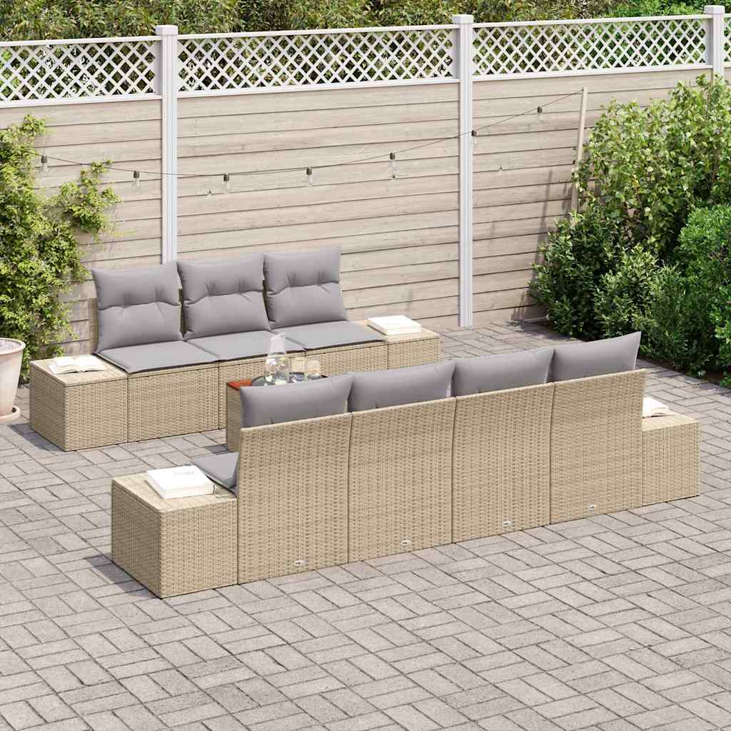 Set da Giardino  8 Pezzi con Cuscini Beige in Rattan Sintetico e Legno di Acacia 3347917