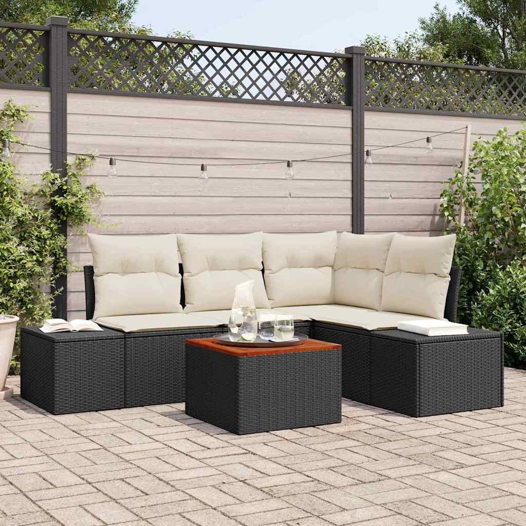 Set Divano da Giardino con cuscino 5 pz-Sofa da Giardino-Divanetto da esterno Nero polyrattan 625957