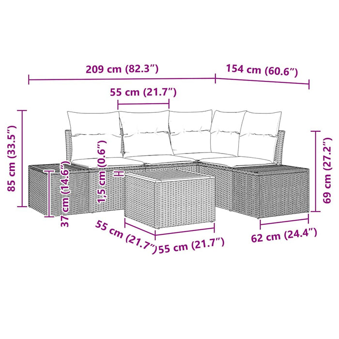 Set Divano da Giardino con cuscino 5 pz-Sofa da Giardino-Divanetto da esterno Nero polyrattan 625957