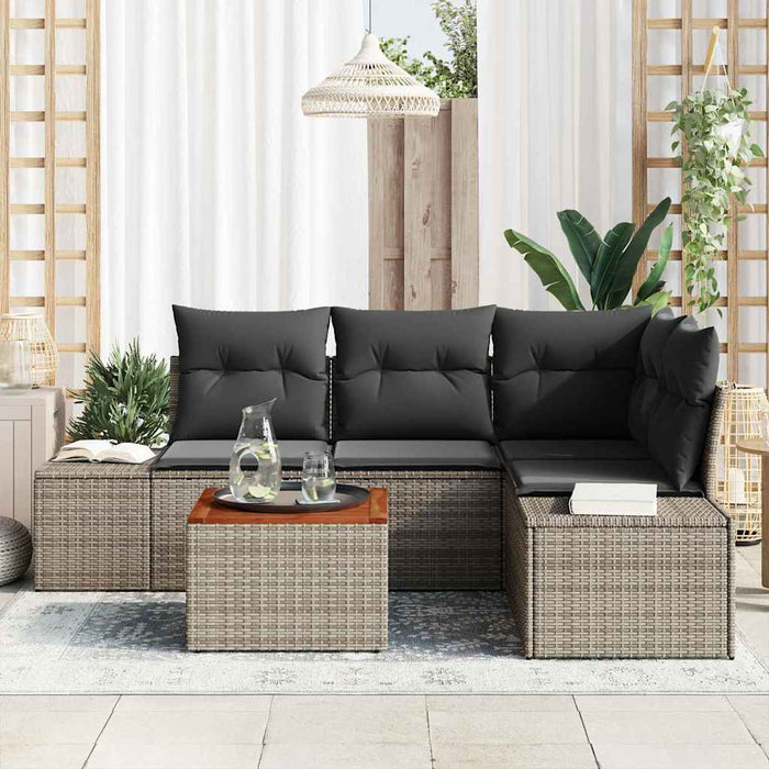 Set da Giardino  a 5 Pezzi con Cuscini Grigi in Rattan Sintetico e Acacia 3347951