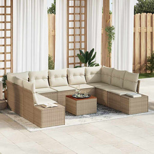 Set Divano da Giardino con cuscino 10 pcs Beige Poly Rattan 3348002