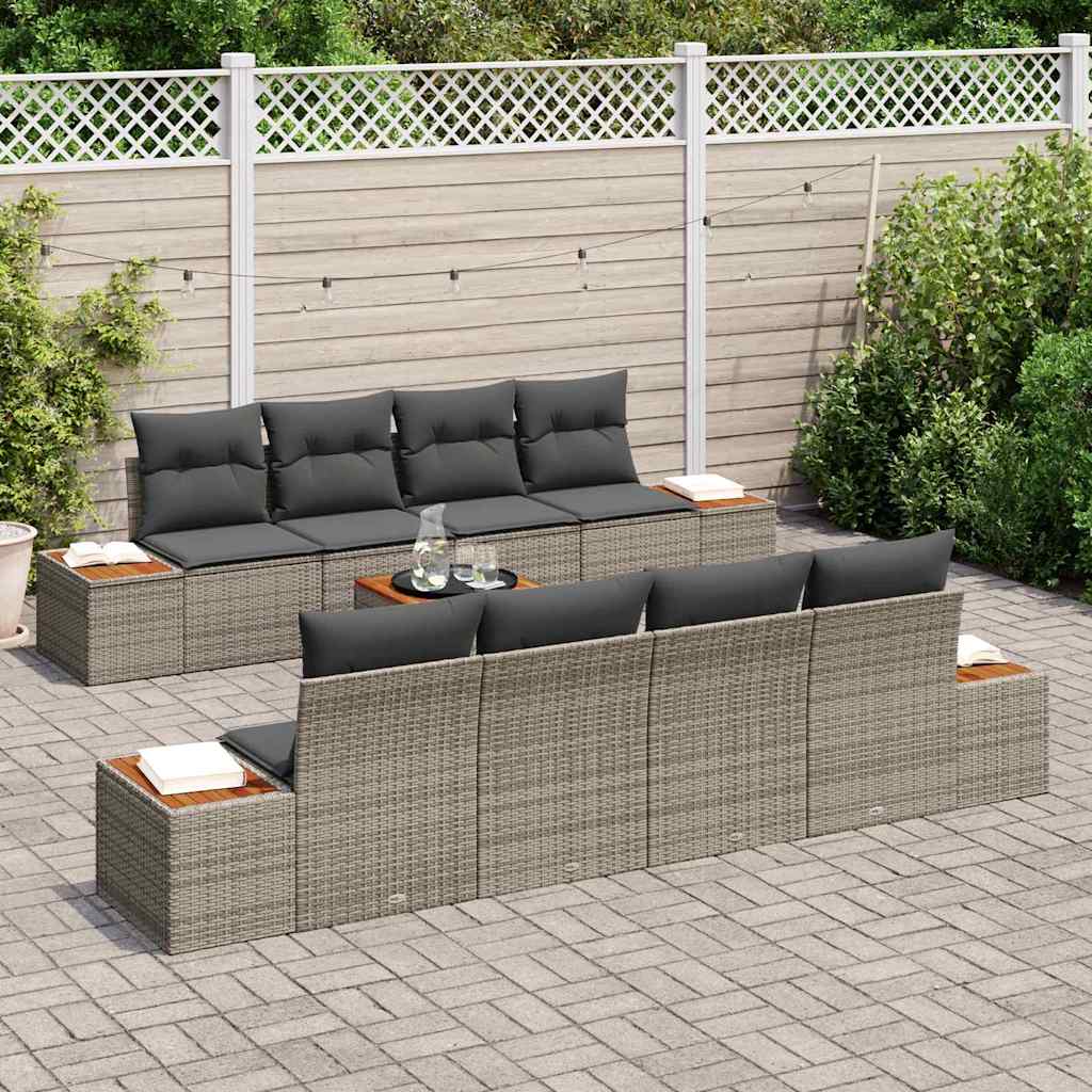 Set Divano da Giardino 9 Pezzi con Cuscini Grigio in Rattan Sintetico 3348050