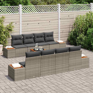 Set Divano da Giardino 9 Pezzi con Cuscini Grigio in Rattan Sintetico 3348050