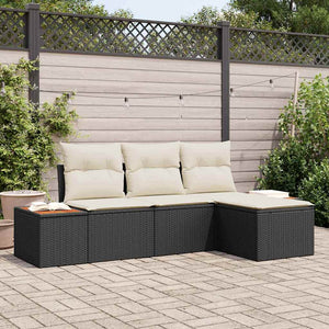 Set Divano da Giardino con cuscino 4 pz-Sofa da Giardino-Divanetto da esterno Nero polyrattan 382884
