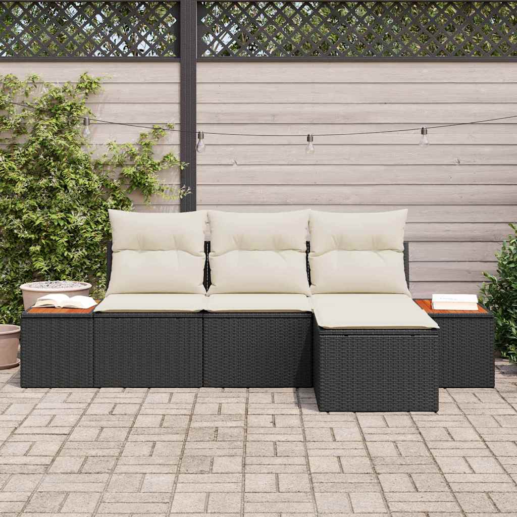 Set Divano da Giardino con cuscino 4 pz-Sofa da Giardino-Divanetto da esterno Nero polyrattan 382884