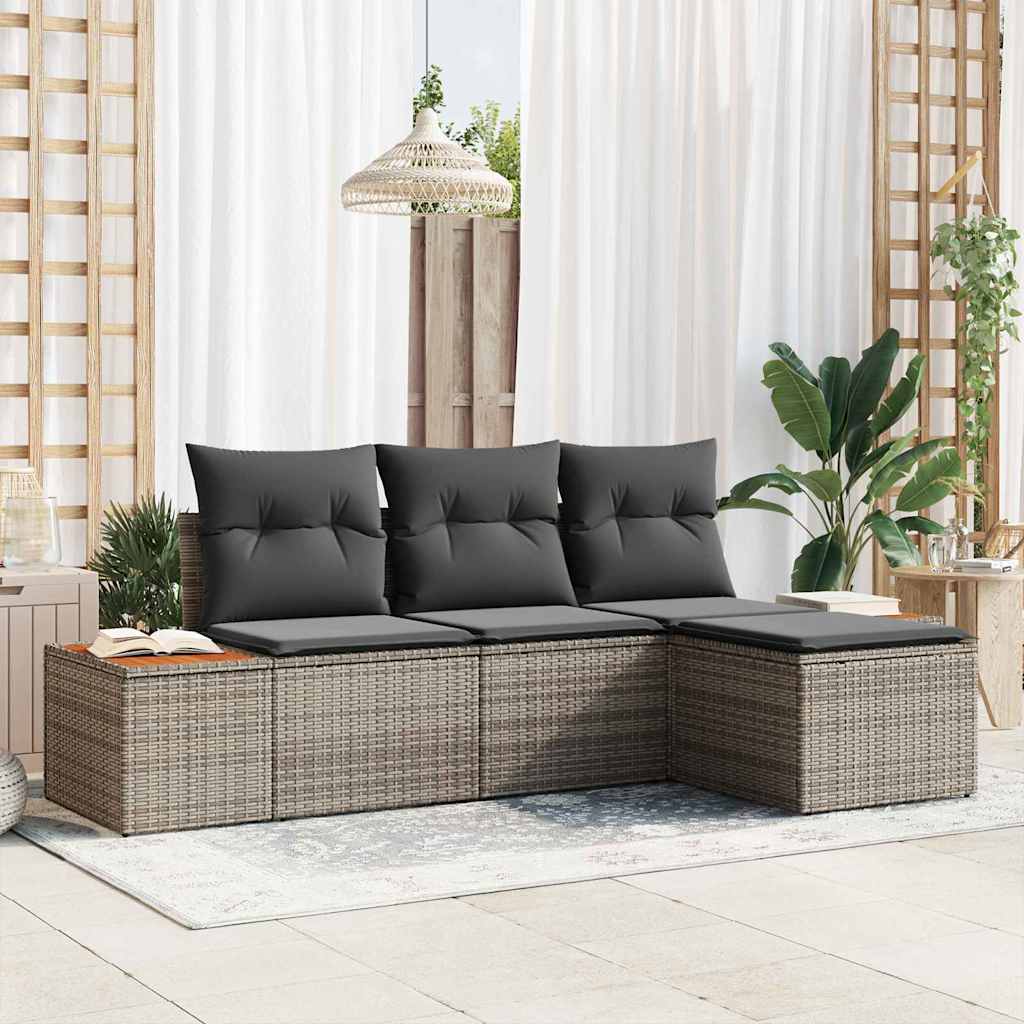 Set Divano da Giardino con cuscino 4 pz-Sofa da Giardino-Divanetto da esterno Grigio polyrattan 713447