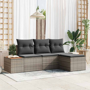Set Divano da Giardino con cuscino 4 pz-Sofa da Giardino-Divanetto da esterno Grigio polyrattan 713447